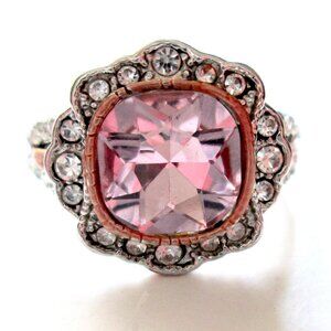 Statement Ring Sterling Silver 925 Pink Cushion Cut Pink Crystal Size 10 1/2